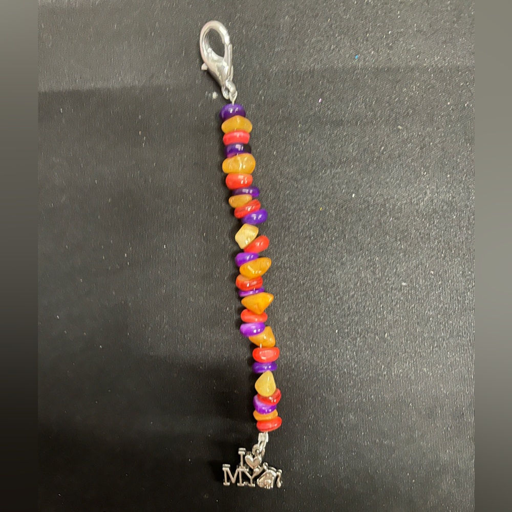 Red and Orange Beaded keychain  with Glossy Finis